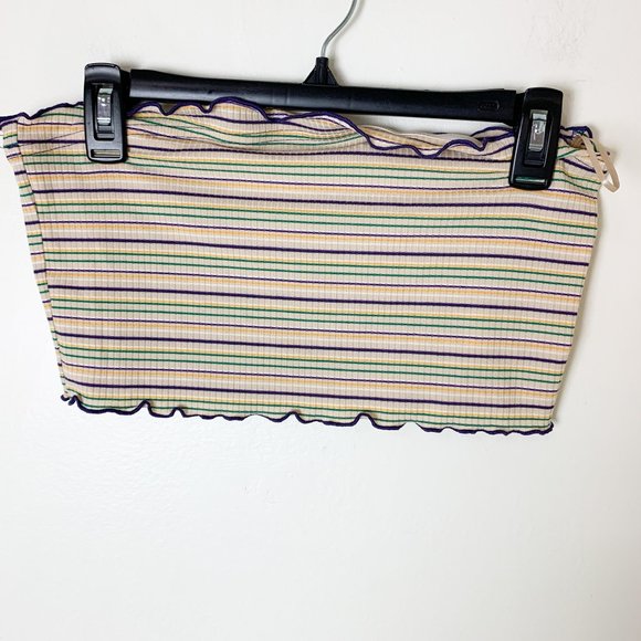 BP Striped Rib Strapless Tube Crop Top Ivory Multicolor Retro medium - Picture 2 of 7
